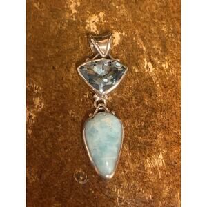 Sajen Pendant Larimar, Blue Topaz and Sterling Silver Statement Piece